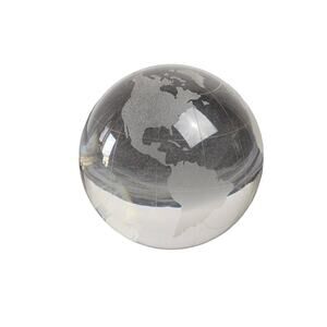 VTG Etched World Map Earth Globe Crystal Glass Paperweight Desk Décor